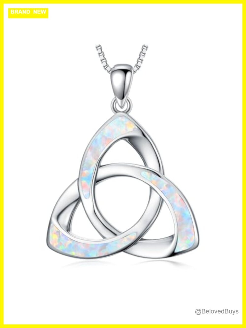 925 Sterling Silver Celtic Trinity Knot Opal Pendant Necklace